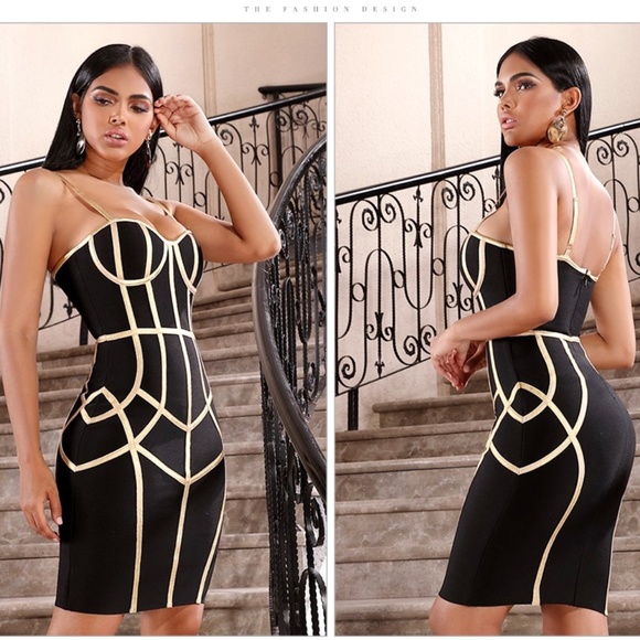 🎥 Bandage Contrast Trim Slim Dress in Black - Picture 4 of 14